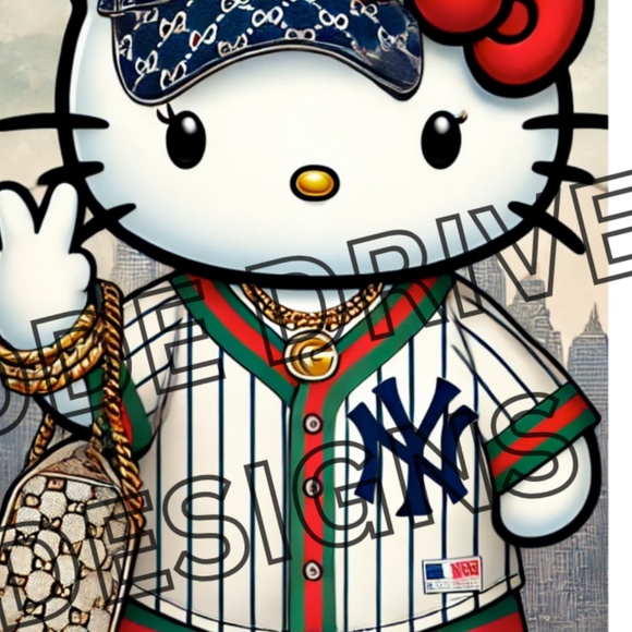 HELLO KITTY GUCCI YANKEES FASHION MASH 11X17 BY THE ARTIST DENARDAI - Picture 2 of 3